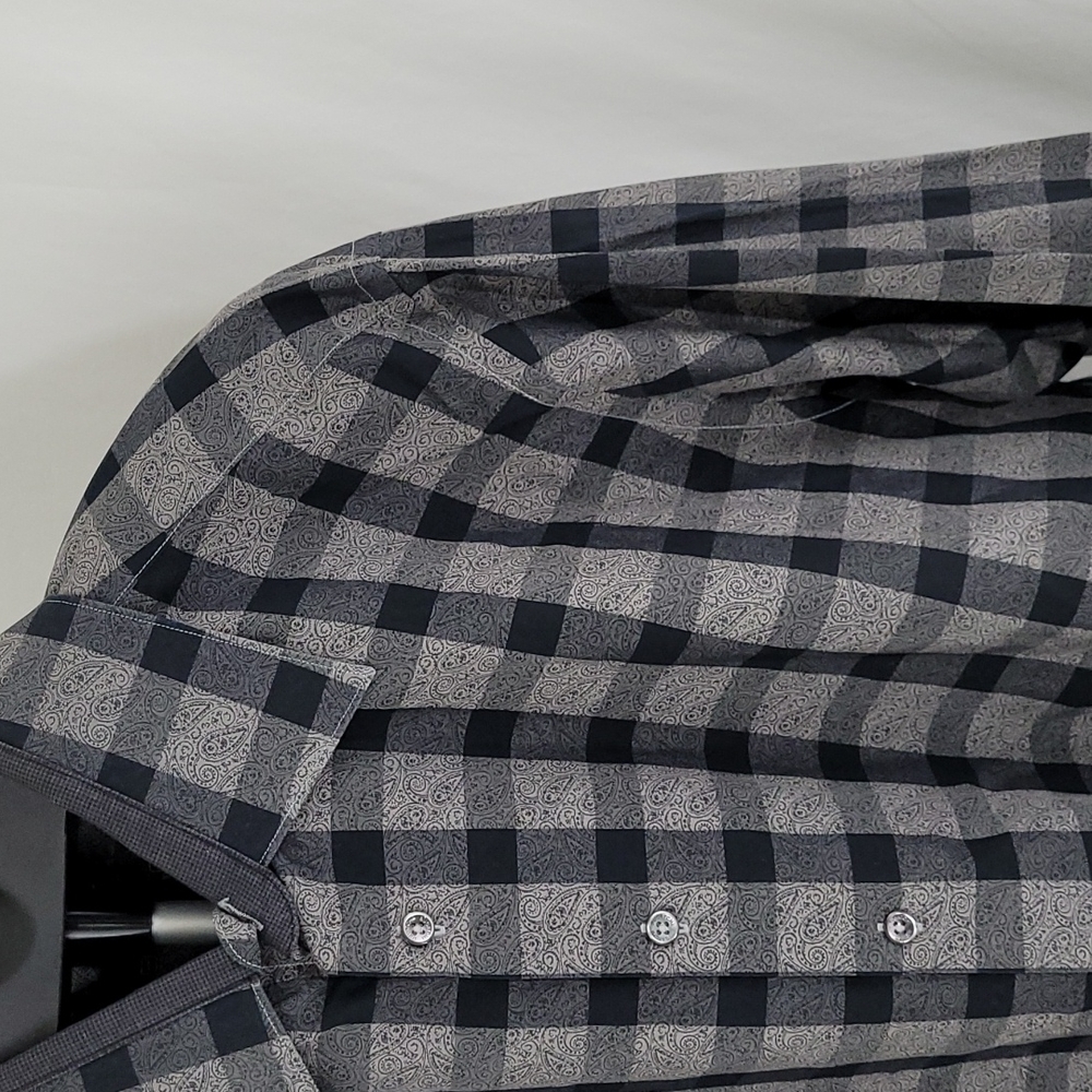 Bugatchi Black And Gray Checkered Button Up Long … - image 4